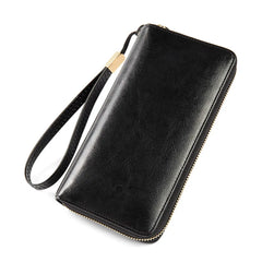 RFID Blocking Women's Wallet Long Zipper Lady Purse Leather Clutch