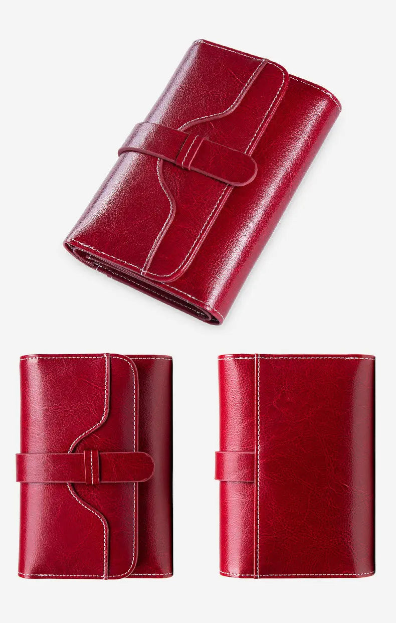 RFID Oil Wax Leather Women Wallet Trifold Purse for Lady Organizer Women Clutch
