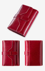 RFID Oil Wax Leather Women Wallet Trifold Purse for Lady Organizer Women Clutch