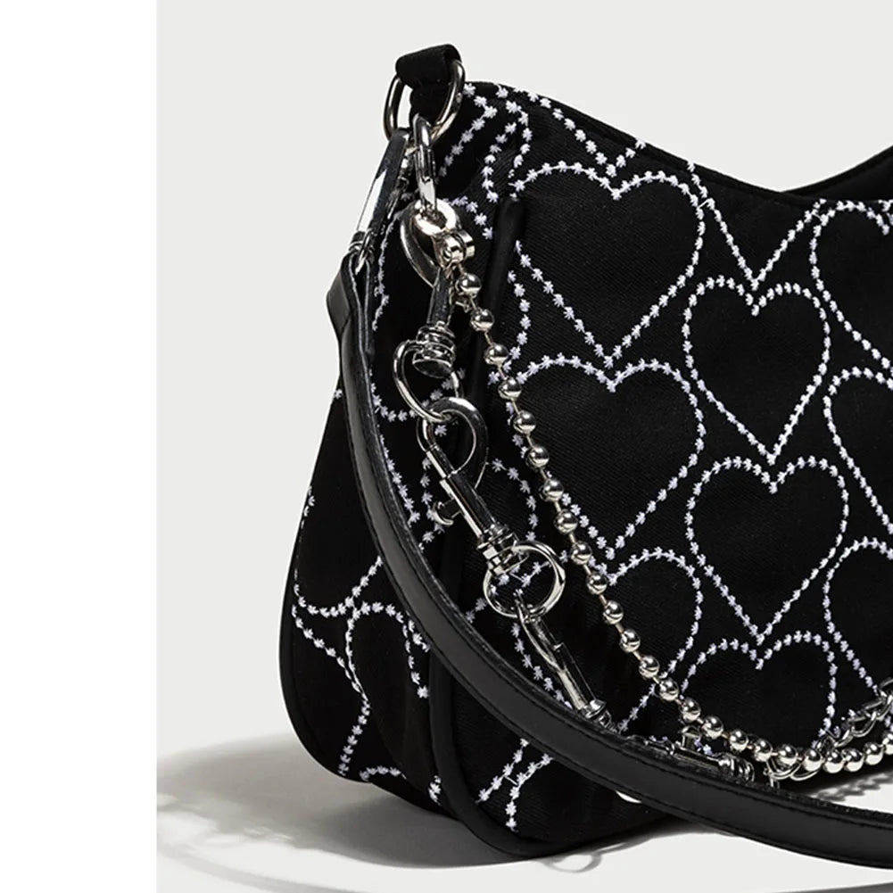 GIGIFOX Gothic Hot Goth Heart Chains Crossbody Shoulder Bags Purse Women