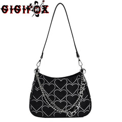GIGIFOX Gothic Hot Goth Heart Chains Crossbody Shoulder Bags Purse Women