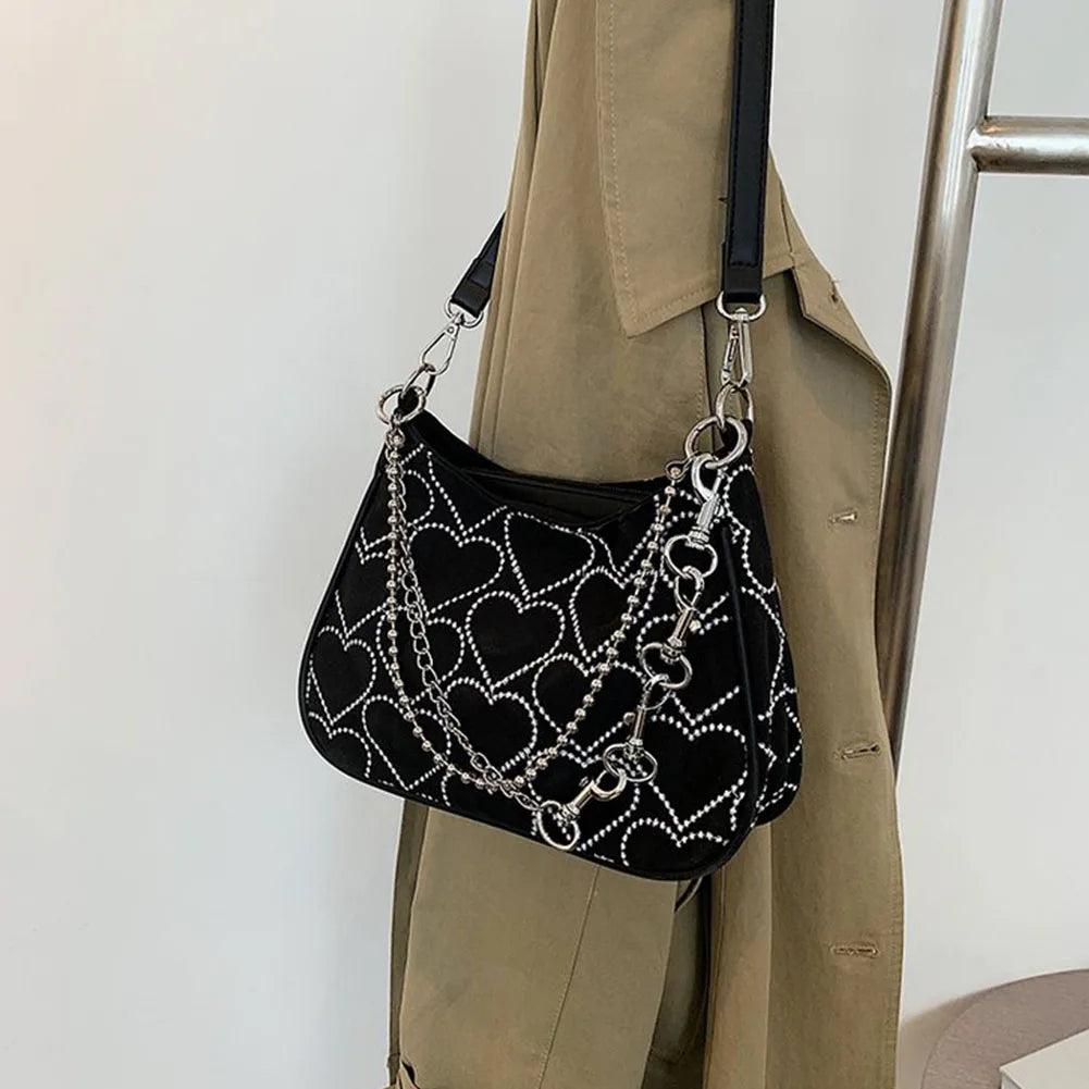 GIGIFOX Gothic Hot Goth Heart Chains Crossbody Shoulder Bags Purse Women