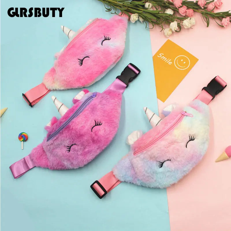 Kids Plush Waist Bag Girls Boys Travel Bum Bag Pocket Purse
