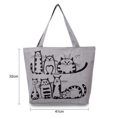 Women's Cat Print Large Tote Shoulder Bag Purse Canvas Bolsa Feminina