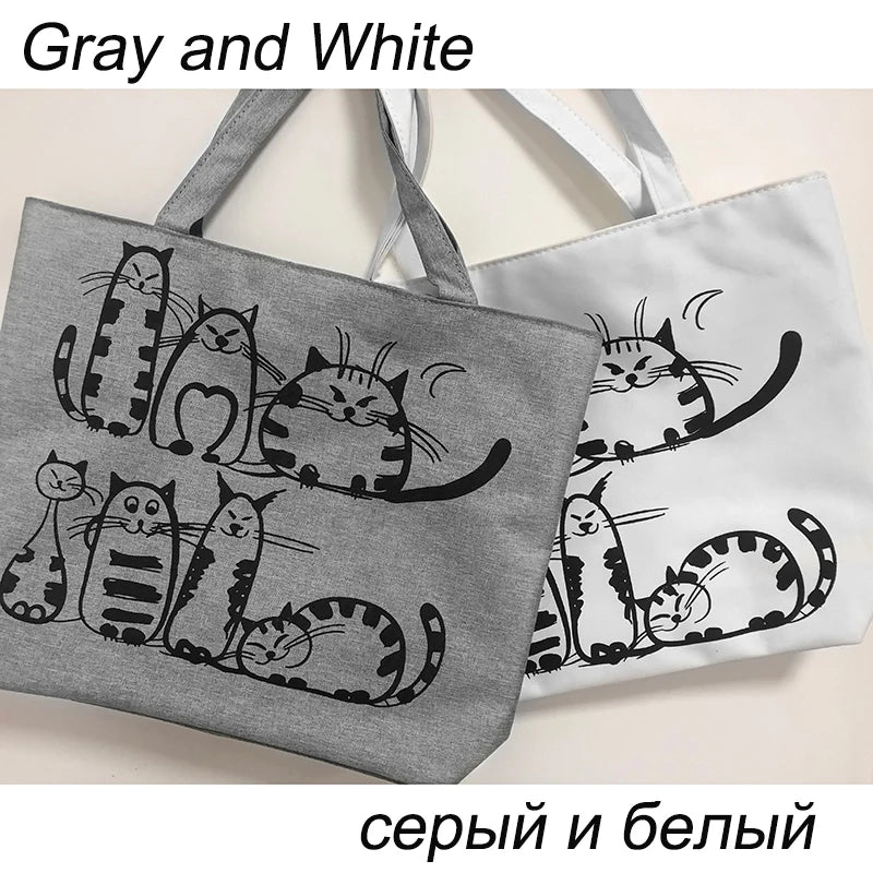 Women's Cat Print Large Tote Shoulder Bag Purse Canvas Bolsa Feminina