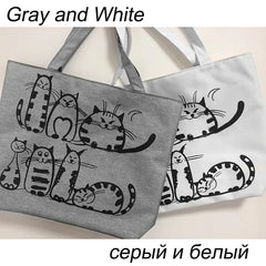 Women's Cat Print Large Tote Shoulder Bag Purse Canvas Bolsa Feminina