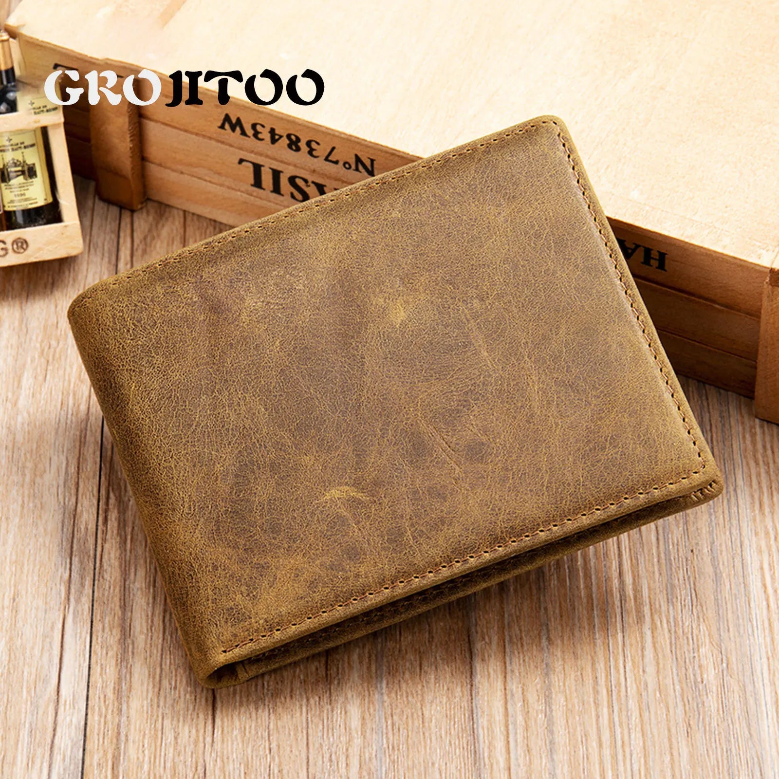 Cow Leather Men Wallet Purse Large Capacity Cardholder Crazy Horse Wallet