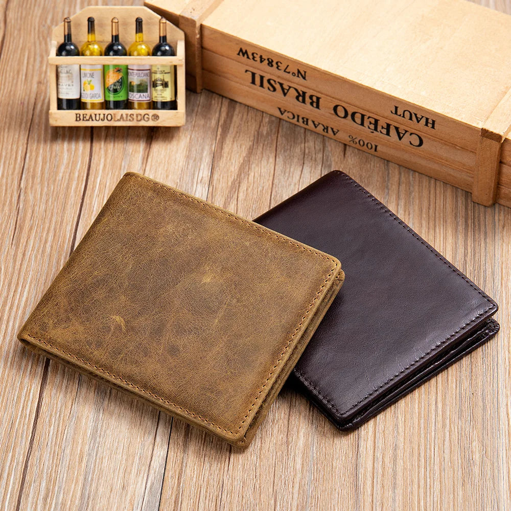 Cow Leather Men Wallet Purse Large Capacity Cardholder Crazy Horse Wallet