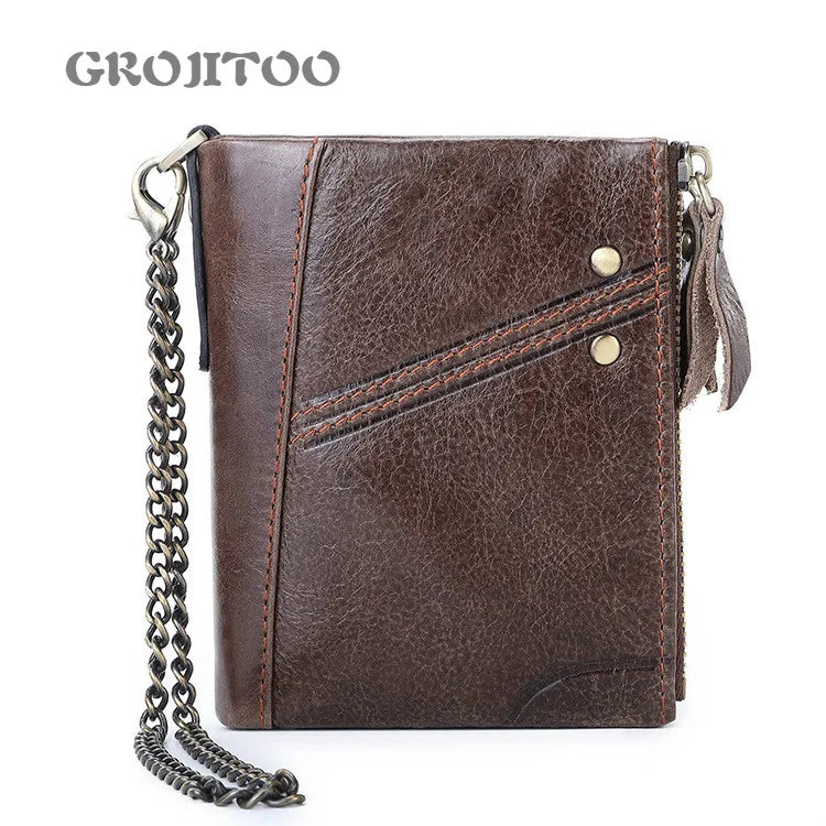 Anti-theft RFID Leather Men's Wallet with Double Zipper