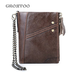 Anti-theft RFID Leather Men's Wallet with Double Zipper