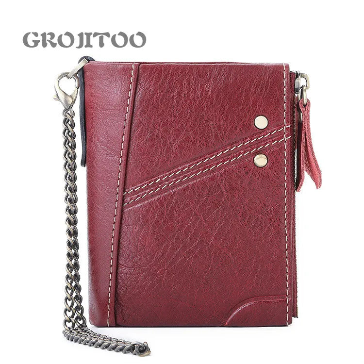 Anti-theft RFID Leather Men's Wallet with Double Zipper