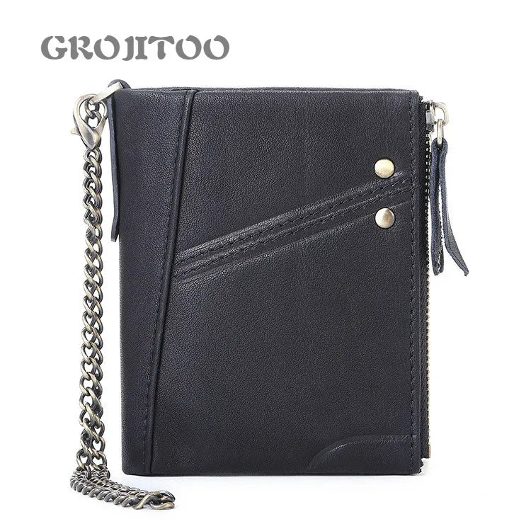 Anti-theft RFID Leather Men's Wallet with Double Zipper