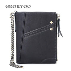 Anti-theft RFID Leather Men's Wallet with Double Zipper