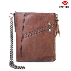 Anti-theft RFID Leather Men's Wallet with Double Zipper