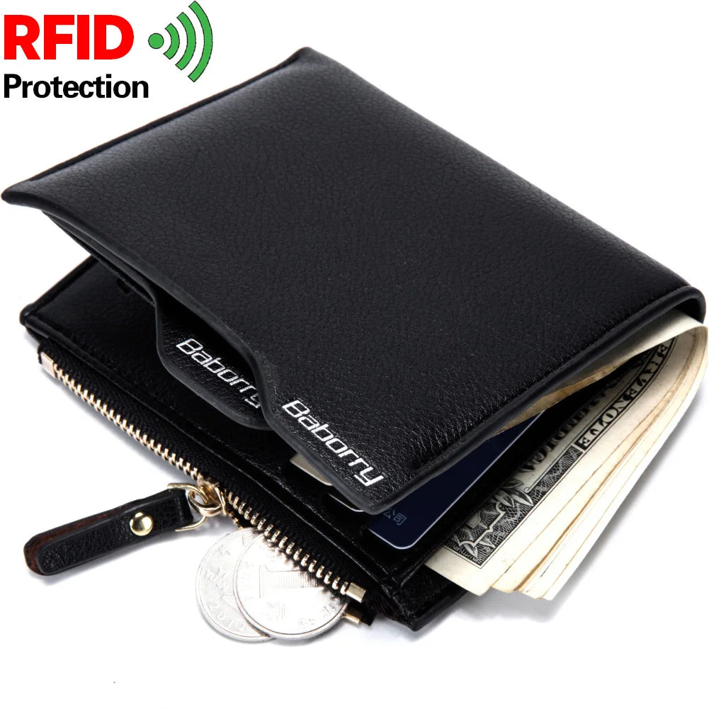 Men's Pu Leather Wallet Anti RFID Short Wallet