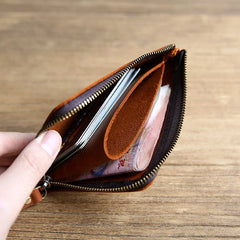 Leather Short Wallet Crazy Horse Zipper Money Clip
