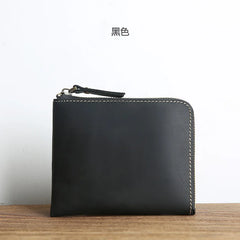 Leather Short Wallet Crazy Horse Zipper Money Clip