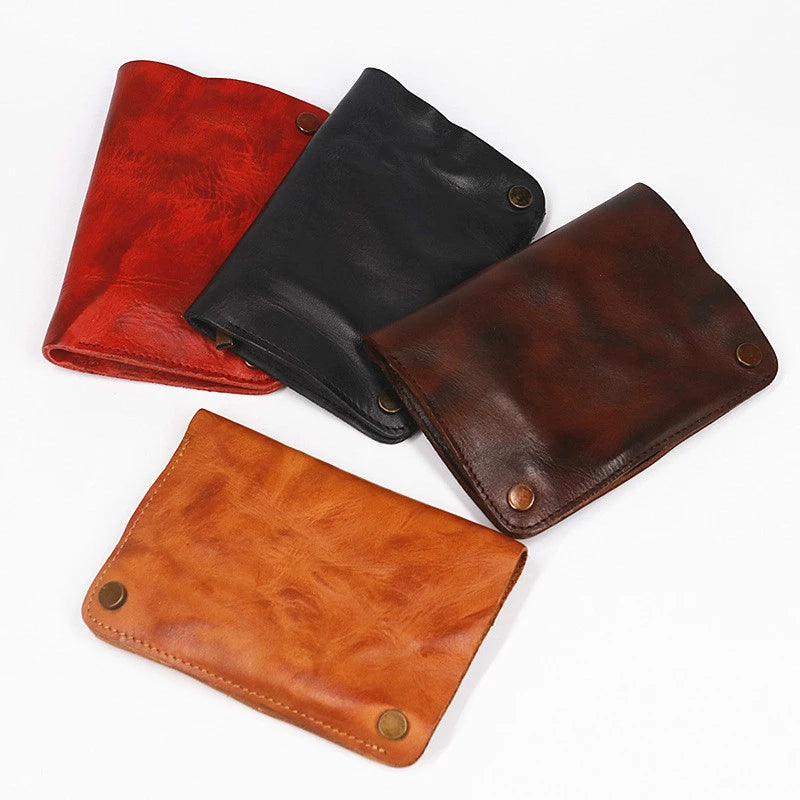 Men's Vegetable Tanned Leather Wallet Pleated Purse