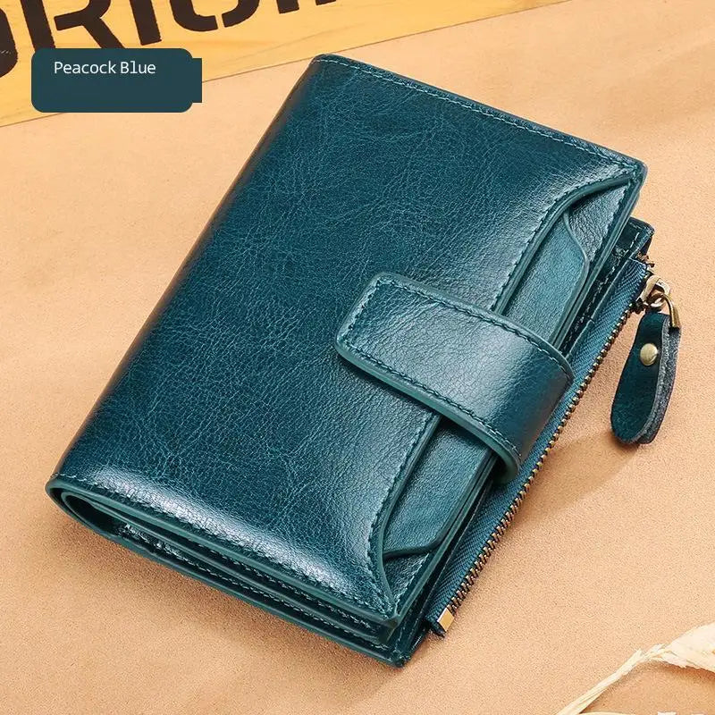 Leather Women's Wallet Short Multifunctional Zipper Buckle