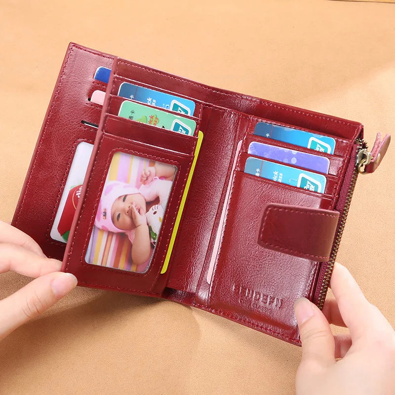 Leather Women's Wallet Short Multifunctional Zipper Buckle