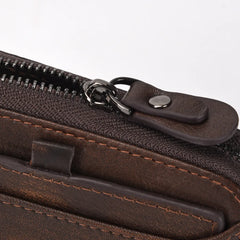 Men's Short Wallet Genuine Leather Money Clip Retro Vertical Zipper Casual