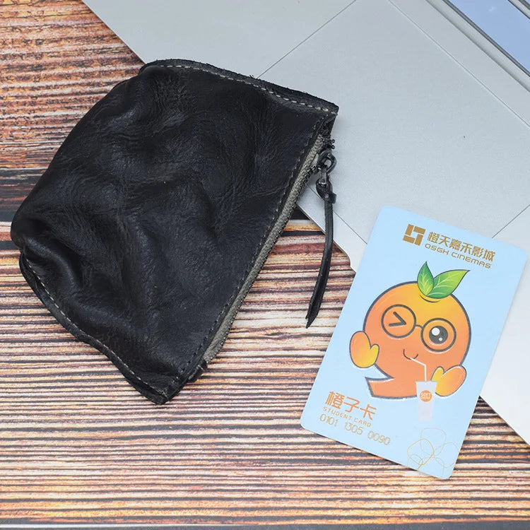 Veg-Tanned Leather Wallet Men's Short High-Quality Cowhide Zipper Wallet