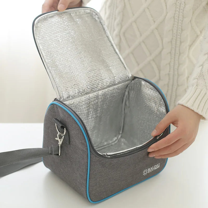 Gray-blue Minimalist Thermo Food Insulated Bag Travel Picnic Thermal Lunch Box