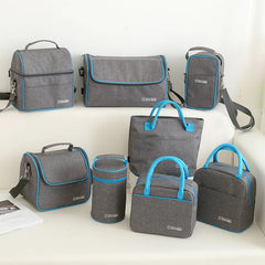 Gray-blue Minimalist Thermo Food Insulated Bag Travel Picnic Thermal Lunch Box