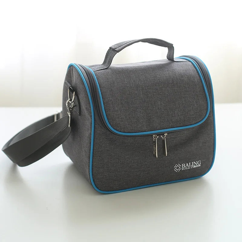 Gray-blue Minimalist Thermo Food Insulated Bag Travel Picnic Thermal Lunch Box