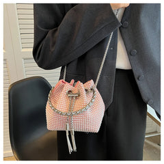 Rhinestone Bucket Bag for Women Diamonds Shoulder Purse Lady Crossbody