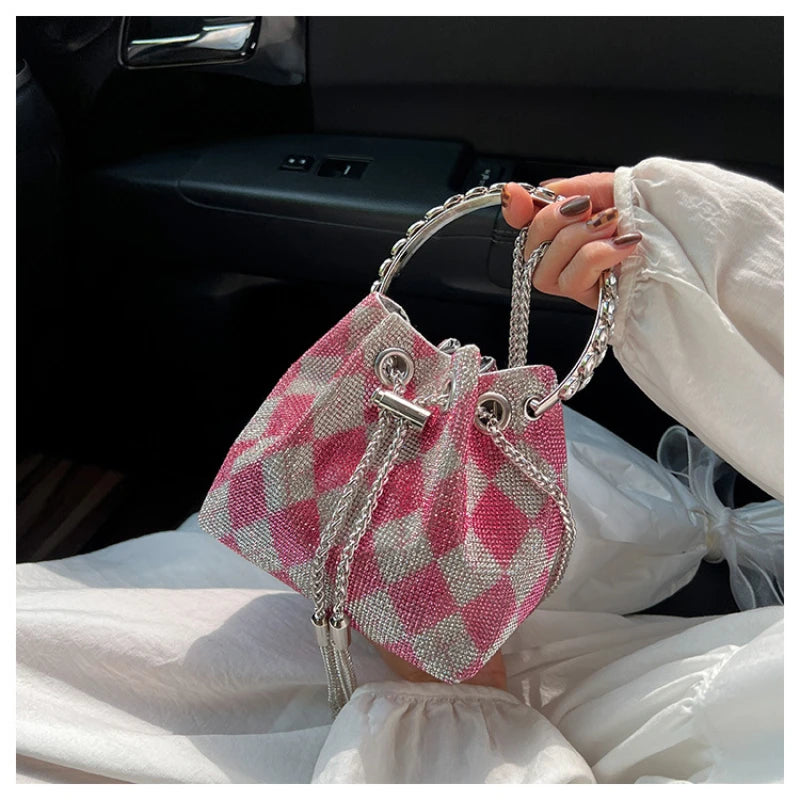 Rhinestone Bucket Bag for Women Diamonds Shoulder Purse Lady Crossbody