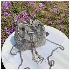 Rhinestone Bucket Bag for Women Diamonds Shoulder Purse Lady Crossbody