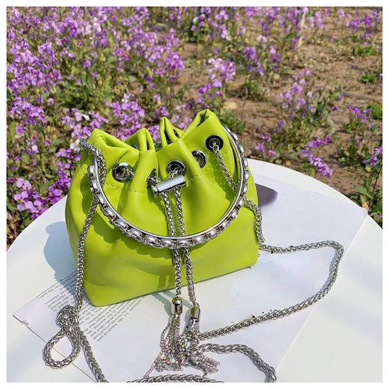 Rhinestone Bucket Bag for Women Diamonds Shoulder Purse Lady Crossbody
