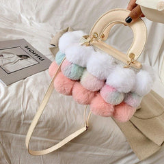 PU Leather Colored Faux Fur Stitching Purses Handbags Women Shoulder Bag