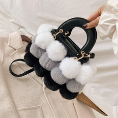 PU Leather Colored Faux Fur Stitching Purses Handbags Women Shoulder Bag
