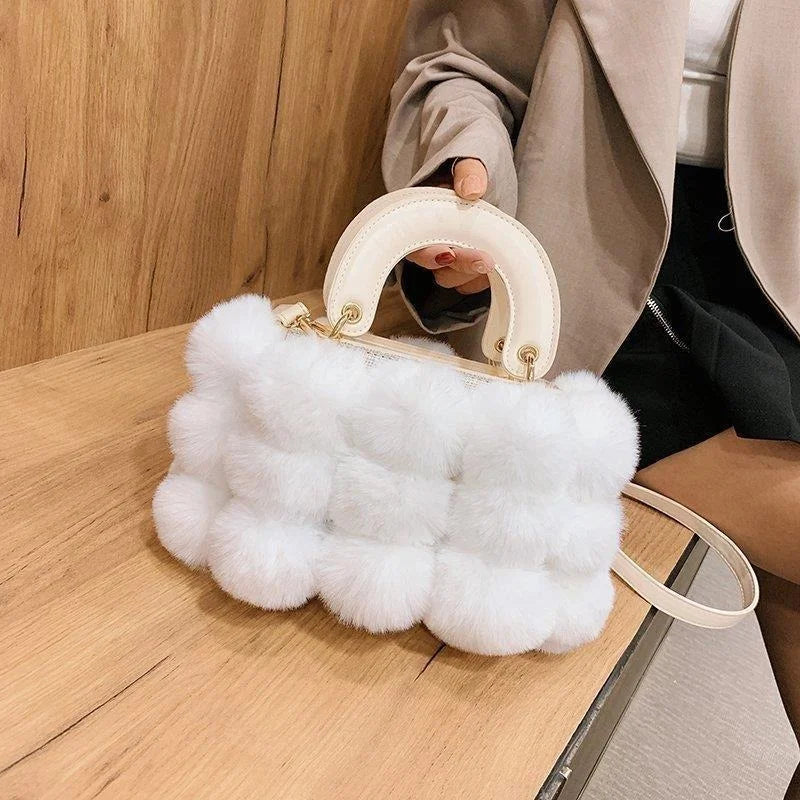 PU Leather Colored Faux Fur Stitching Purses Handbags Women Shoulder Bag