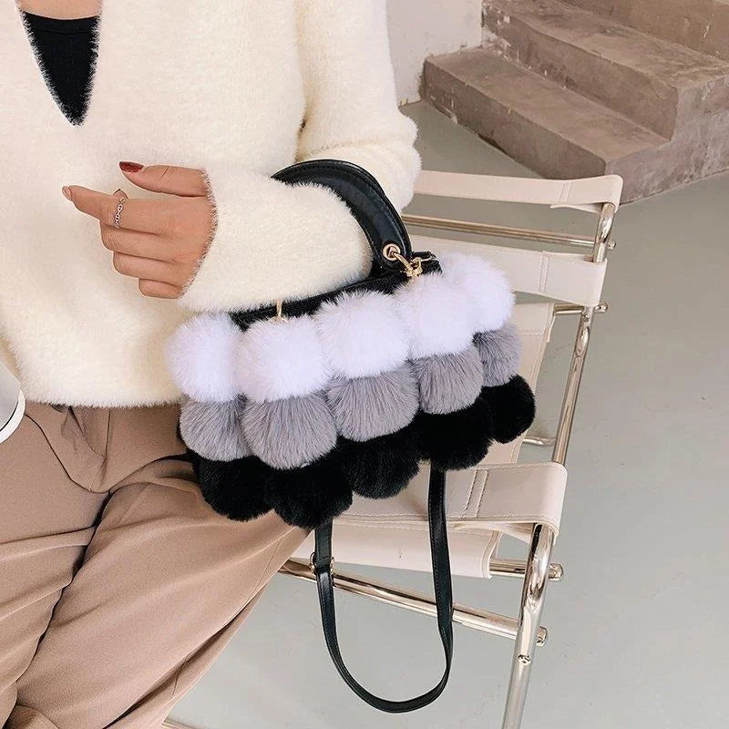 PU Leather Colored Faux Fur Stitching Purses Handbags Women Shoulder Bag
