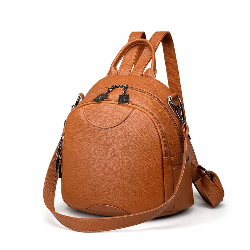 Vintage Leather Backpack for Women, Travel Shoulder Bag, School Bags for Girls