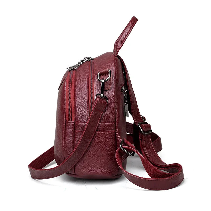 Vintage Leather Backpack for Women, Travel Shoulder Bag, School Bags for Girls
