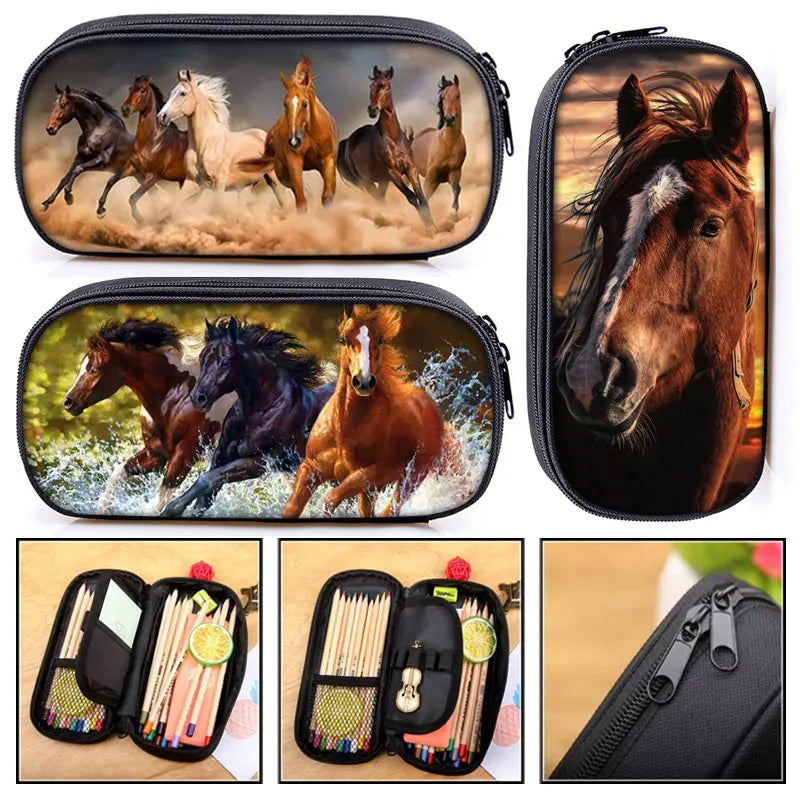 Animal Horse Print Pencil Bag for Kids
