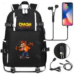 Crash Bandicoot Backpack for School Teens, Charging Port, Laptop Travel Bag