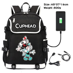 Cuphead Mugman Canvas Backpack Schoolbag USB Charging Travel Laptop Bag