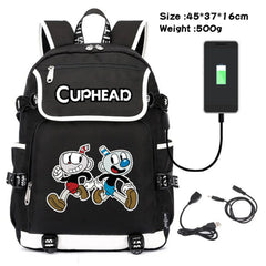 Cuphead Mugman Canvas Backpack Schoolbag USB Charging Travel Laptop Bag