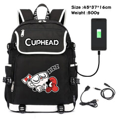 Cuphead Mugman Canvas Backpack Schoolbag USB Charging Travel Laptop Bag