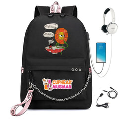 Cuphead Print Backpack USB Charging Headphone Teenagers Student Schoolbag