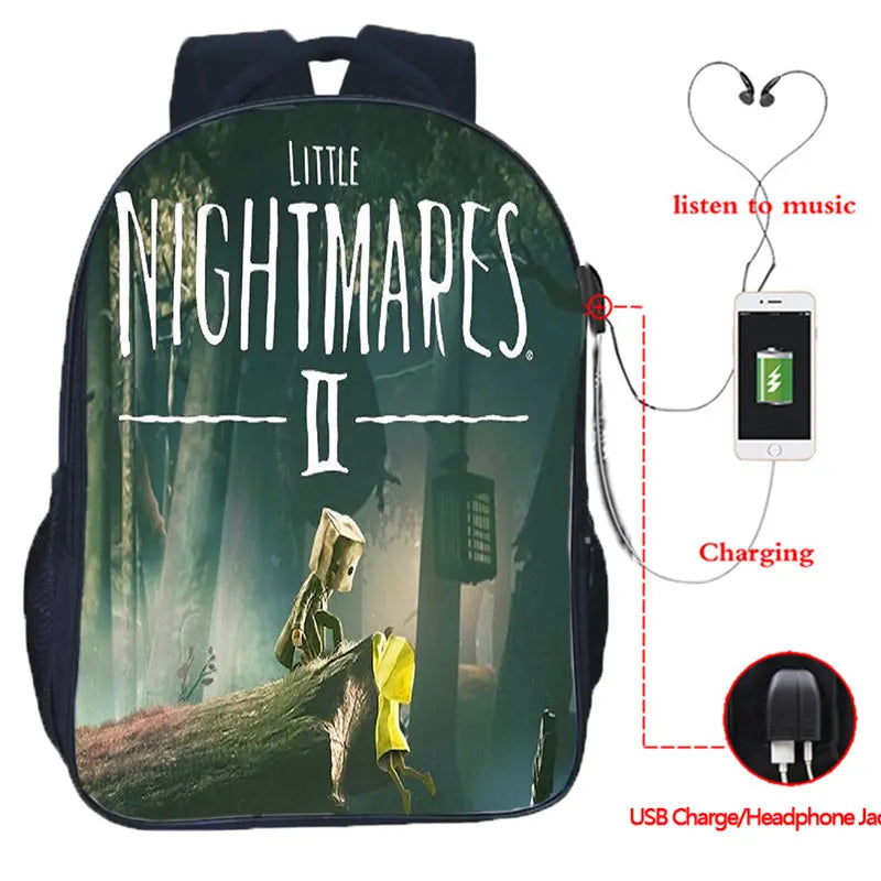Little Nightmares 2 Mono USB Charging Backpack Double Layer Ruck