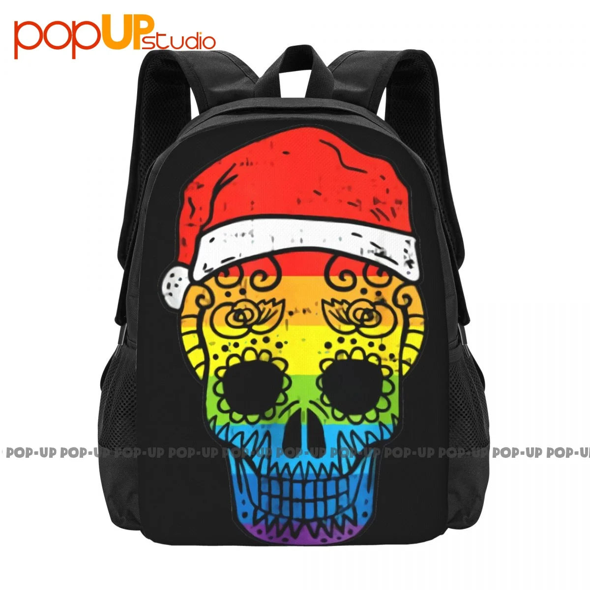 Gay Pride Santa Hat Sugar Skull Lgbt Christmas Backpack