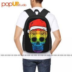 Gay Pride Santa Hat Sugar Skull Lgbt Christmas Backpack