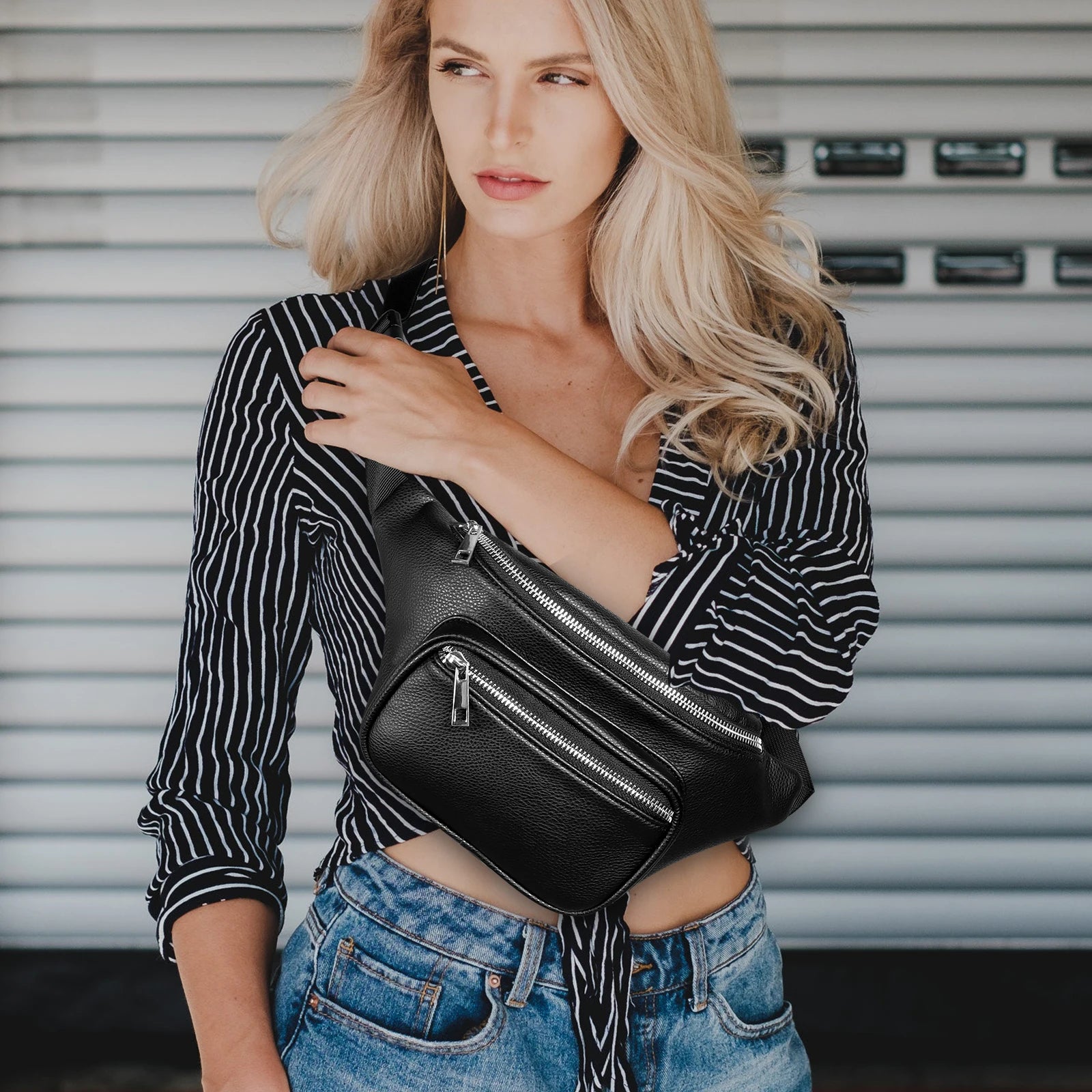 Geestock Waist Pack Bag PU Leather Belt Bags Fanny Pack Adjustable Belt