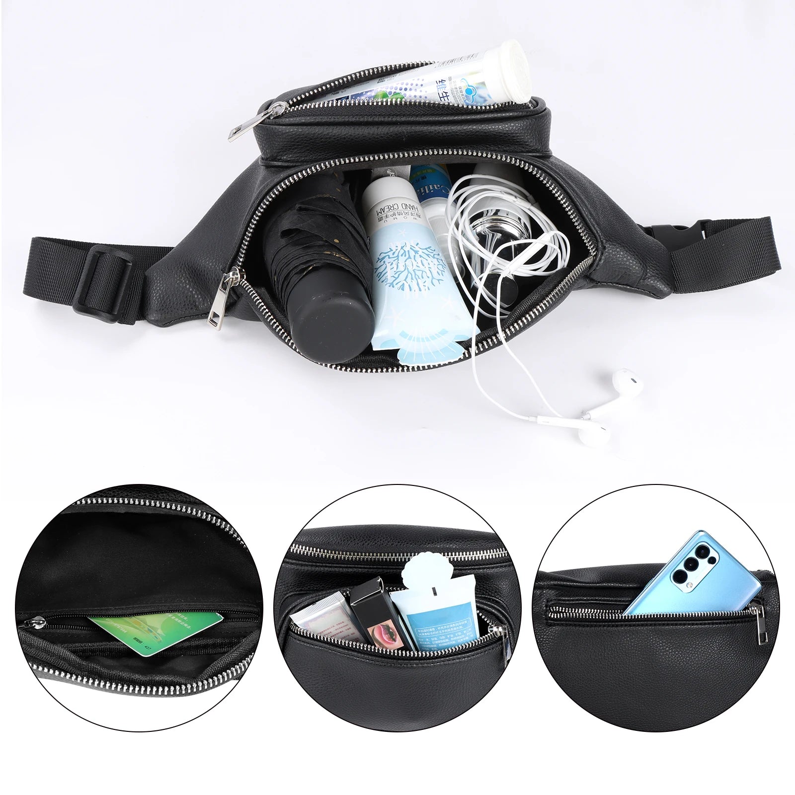 Geestock Waist Pack Bag PU Leather Belt Bags Fanny Pack Adjustable Belt